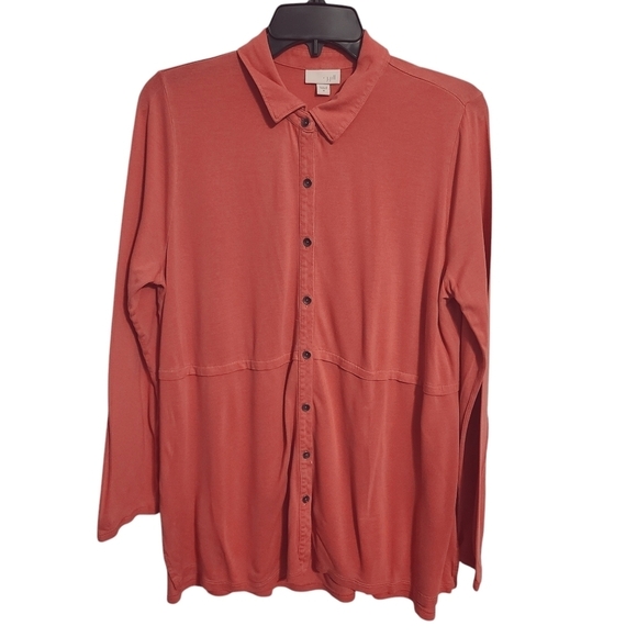 J. Jill | Women's Coral Pink Bohemian Button-Down Blouse or Tunic (Size Medium) - Picture 1 of 12